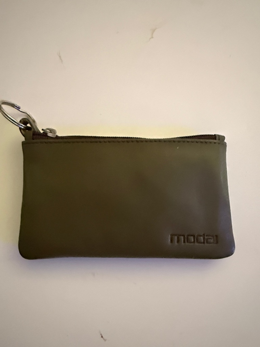 modal Olive Green Leather Zip Card Wallet with Keyring